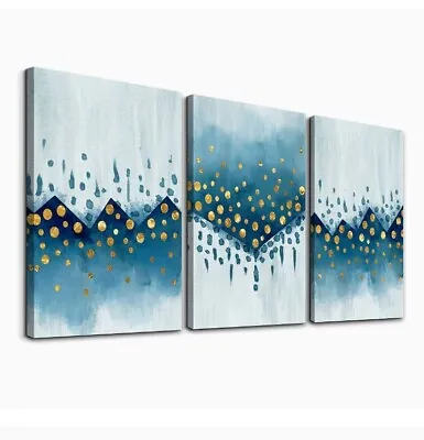Canvas Wall Art (3 Piece) Blue And White Paintings Modern Watercolor Prints • $20