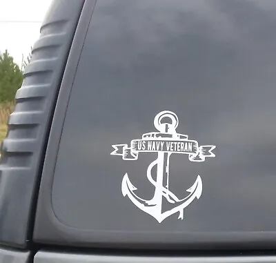 Us Navy Veteran Military Anchor Vinyl Decal Sticker Car Truck Window White 4.5x5 • $3.99