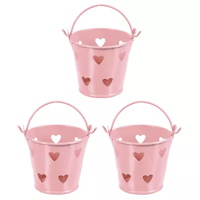 3 Pcs 2.4 X2  Mini Metal Buckets Small Easter Bucket Hollow Heart Shaped Pink • $11.30