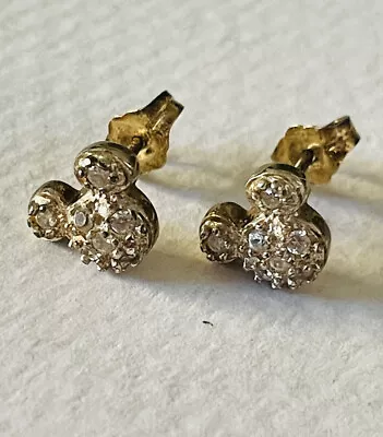 🌼Simulated (?) Diamond Mickey Mouse Stud Earrings Gold Plated 925 Silver Disney • $3.25