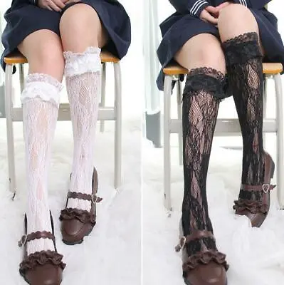 Women Girl's Sock Lolita Flower Edge Lace Knee-Socks Frilly Socks School Socks • $8.50
