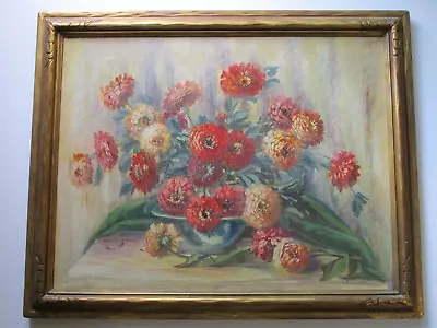 Antique Painting By Mitchell Large Floral Art Deco American Still Life Flowers • $750