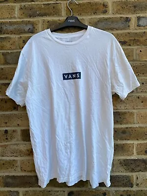 Vans T-Shirt Mens Size Large Slim Fit White Black Front Logo Short Sleeves • £13.99