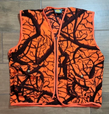 $29.95 • Buy Cabelas Hunter Orange Camo Vest Mens Sz Large Pockets Zip Front Made In The USA