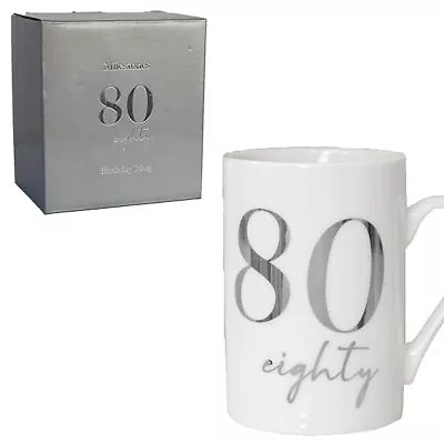 White Bone China Mug With Silver Foil Number - 80th Eighty 80 Birthday • £9.91