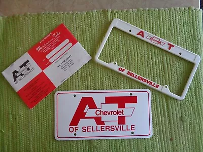 Vintage A&T Chevrolet DEALER 3pc Lot License Plate & Frame W/Maintenace Folio PA • $59.95