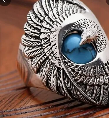 Eagle Turquoise & Silver Color Beautiful Looking Men's Ring Size 14 • $19.95