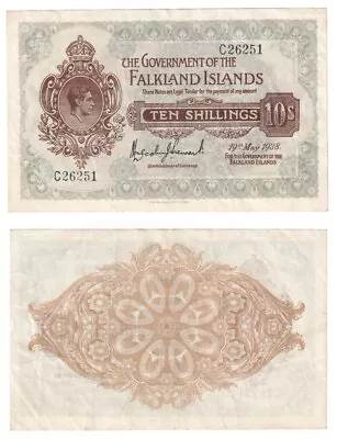 FALKLAND ISLANDS 10 Shillings Banknote (1938) P.4 - VF+ • £685