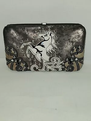 Western Style Emboridery Leather Rhinestone Horse Womans Wallet Clutch Purse • $8.49