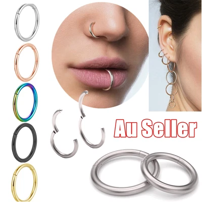 $5.95 • Buy 1Pair Seamless Hinged Segment Sleeper Clicker Ring Hoop Ear Lip Nose Earrings