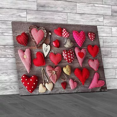 Romantic Shabby Chic Love Hearts Unique Canvas Print Large Picture Wall Art • £18.95