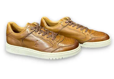 Polo Ralph Lauren Men Leather Court Sneaker Shoes- Brown NWB #p25 • $75