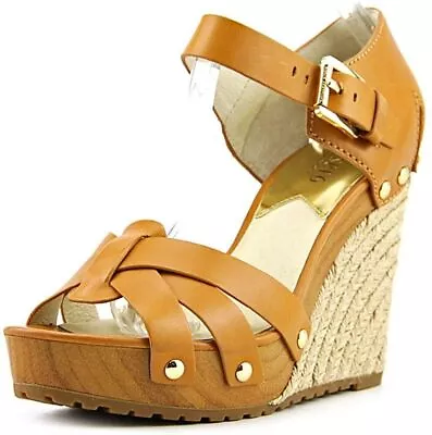 Michael Kors Somerly Womens Peanut Leather Open Toe Wedge Sandals • $84.95