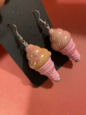 Fluffy Whippy Ice-cream Cone Earrings Novelty Cone Sweet Treat Quirky Jewellery • £5.99
