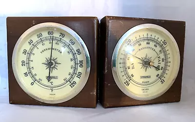 Springfield Thermometer Barometer Combo Weather Station Desktop Hinged Wood VTG • $15.29