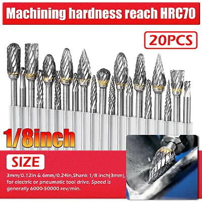 20Pcs Tungsten Carbide Steel Rotary Burr Die Grinder Bit 1/8in Shank Carving Set • $17.48