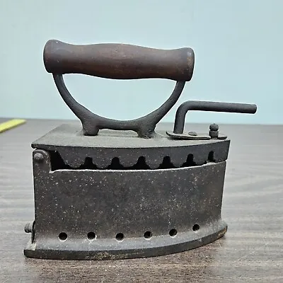 Antique Charcoal Iron Press Wood Handle Primitive Old • $49.95