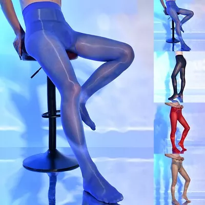 Elastic Nylon Men's Pantyhose Stocking Sheer Tights Sissy Pouch Oil Shiny • £12.90
