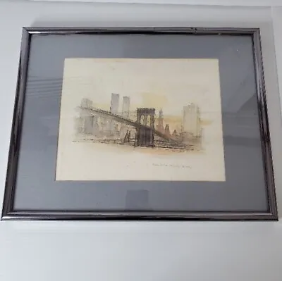 Mads Stage New York City Print Vintage Art Twin Towers Skyline Brooklyn Bridge  • $74.99