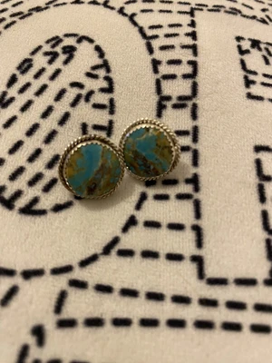 $27 • Buy Vintage Sterling Silver Turquoise Colored Round Earrings -