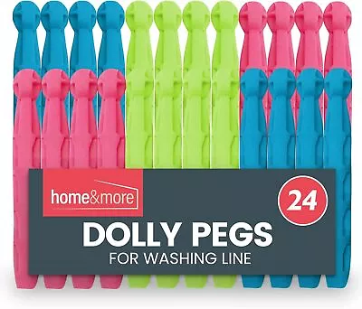 24 Strong Dolly Pegs | Durable Plastic Laundry Washing Clothes Line Coloured Peg • £2.99