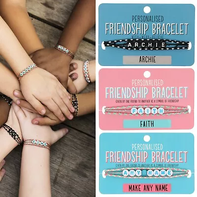 £4.25 • Buy Kids Personalised Friendship Bracelet Name Beads Adjustable Braided Cotton Cord