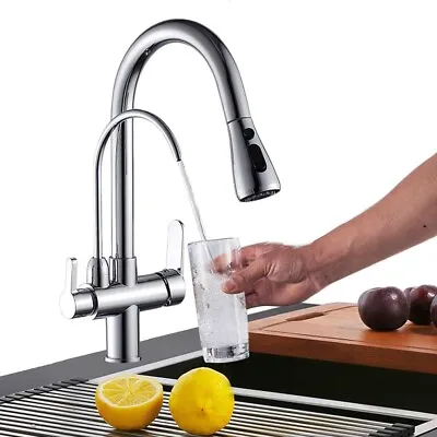 3 Way Double Handle Pure Water Kitchen Mixer Sink Tap Drinking Water Filter Tap • £52.49