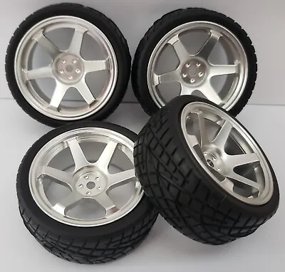 £22.99 • Buy 1/10 RC Car On Road/rally/touring Alloy Wheels & Tyres X4 Block Tread Silver