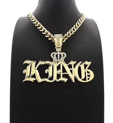 MENS HIP HOP ICE BLING KING PENDANT 9mm 24  CUBAN CHAIN NECKLACE* • $21.99