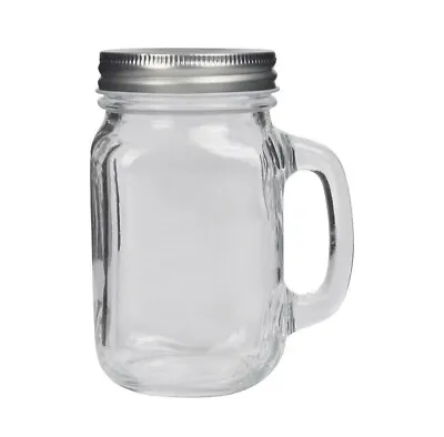 Set Of 12 Mason Glass Drinking Storage Jars With Handles With Lids 17oz 480ml • £29.95