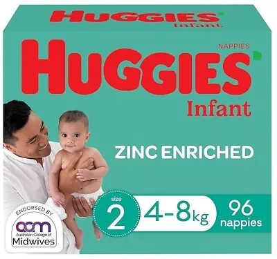 Huggies Infant Nappies Size 2 (4-8kg) 96 Count • $45.25