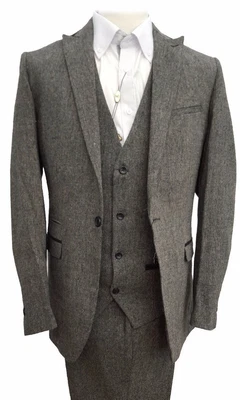 £139.95 • Buy Marc Darcy 3 Piece Tweed Suit Jacket / Trousers / Waistcoat Mason - Grey