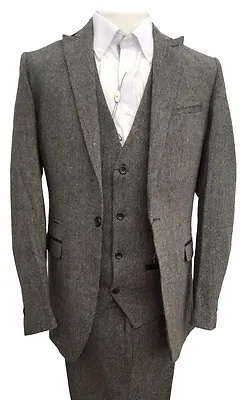 Marc Darcy 3 Piece Tweed Suit Jacket / Trousers / Waistcoat Mason - Grey • £139.95