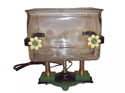 Antique Vintage Fish Bowl Tank Holder Houze Glass Light Art Deco Cast Iron Brass • $425