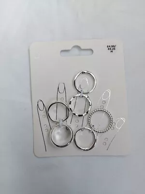 Pack Of 6 Silver Tone Metal Mixed Style Rings Size Medium ☆new With Tags☆ • £4.99