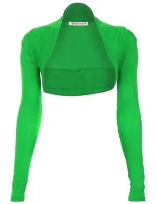 Ladies Long Sleeve Bolero Shrug Plain Open Front Casual Cardigan Crop Blouse Top • £8.37