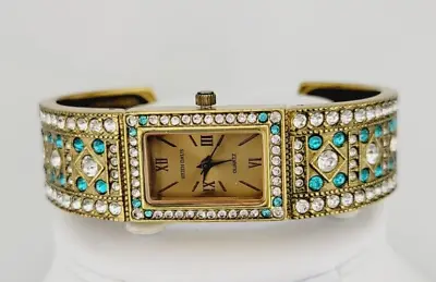 HEIDI DAUS “DOUBLE TROUBLE” CRYSTAL BANGLE WATCH (Teal Clear) ~ S/M • $59
