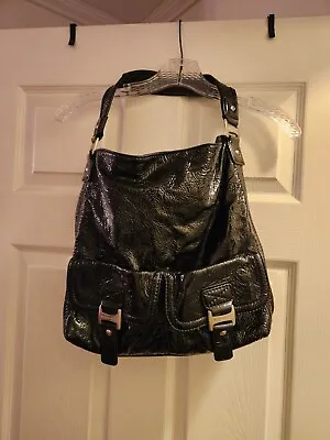 Michael Kors Black Patent Leather Crinkle Ranger Shoulder Bag • $67