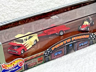 RARE  PHOTO FINISH TRUCK TRAILER & RACE CAR SET Hot Wheels 100%  Super Treasure • $72