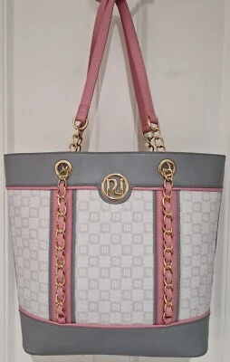 £39.99 • Buy Womens River Island Pink Grey Monogram Gold Hardware Chain Tote Shoulder Bag New