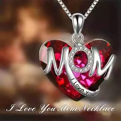 Heart Shaped Crystal MOM Pendant Necklace Fashionable Women's Mother's Day Gift • $7