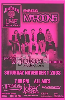 Maroon 5 Concert Poster Club Laga Pittsburgh PA 2003 • $75