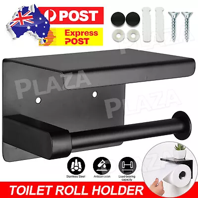 Stainless Steel Toilet Paper Roll Holder Storage Hooks Bathroom Washroom Black • $15.95