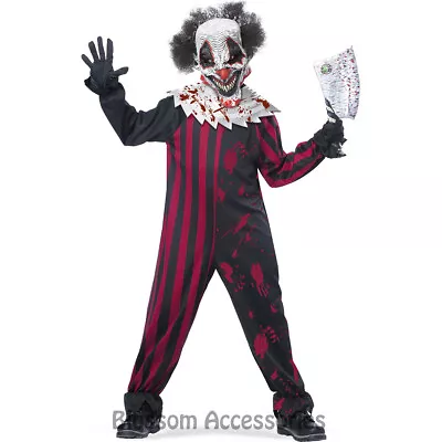 CK583 Killer Klown Clown Boys Scary Costume Twisted Jester Mask & Attached Hair • $42.27