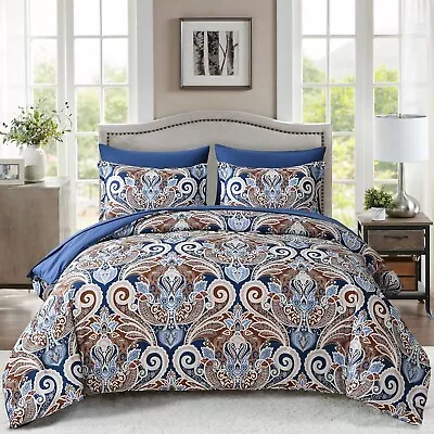 Blue Paisley Comforter Set Queen 7 Pieces Bed In A Bag Boho Comforter Lightwe... • $95.39