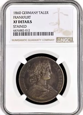 1860 Germany Frankfurt Free City Taler Silver NGC XF Details Stained NO RESERVE • $10.50