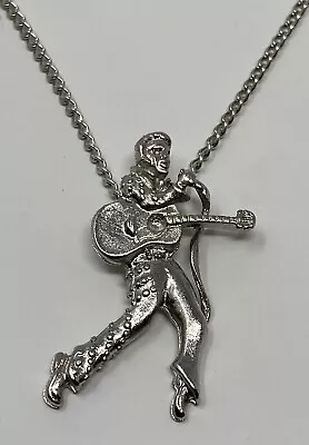 Vintage ELVIS PRESLEY Silver Colored Necklace Charm Jewelry 70s 80s Graceland • $29.99