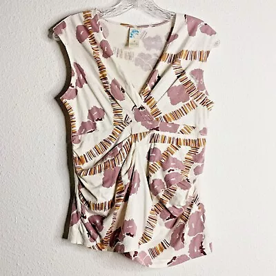 C. Keer X Anthropologie Floral Print Cap Sleeve Faux Wrap Top Women's Size Small • $22