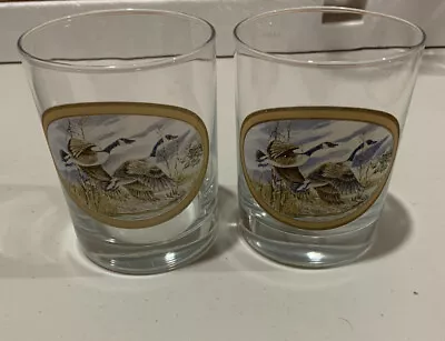 VTG Norman R Warner Mallard Ducks In Flight Low Ball Whiskey Bar Barware Glasses • $14