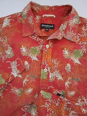 Mens 2XL Betabrand San Francisco Orange Hawaiian Button Shirt • $55